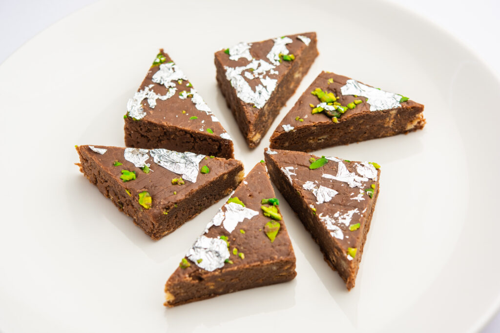 chocolate barfi or choco burfi cake, a tweak to indian dessert or sweet for festivals